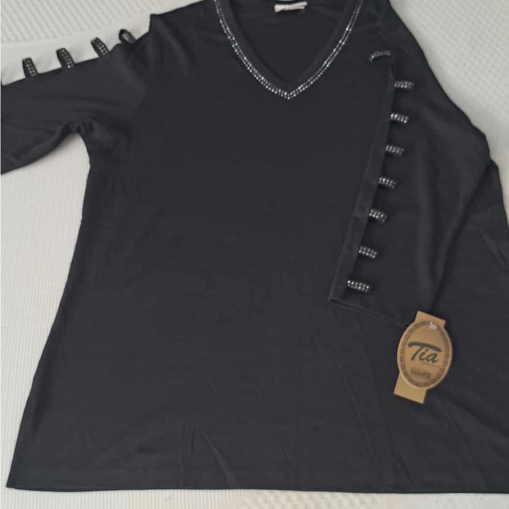Tia Designs Black Embellished Ladder Sleeve Tunic